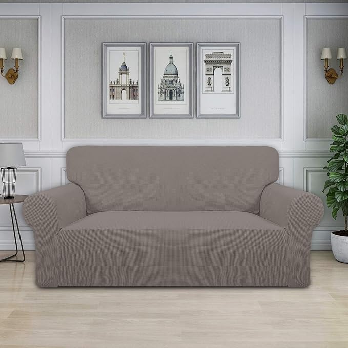 Easy-Going Stretch Oversized Loveseat Couch Covers Washable Taupe | 1-Piece Large Loveseat Cover for 2 Cushion Couch Furniture Protector RV Sofa Slipcover Soft with Bottom for Kids Pets - Image 2