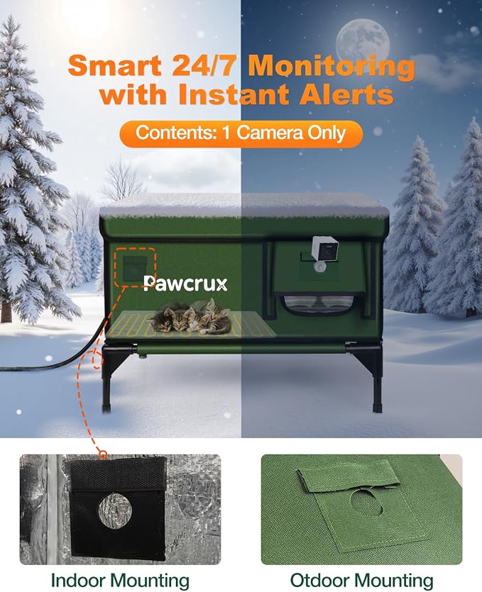 Weatherproof Heated Cat House for Outdoor in Winter, Heated Cat Bed Kitty Shelter with Cat Heating Pad, Insulated & Safe Escape Door, Warm House for Outside Stray Cat (Green, 17.6"x25.5"x17.9") - Image 2