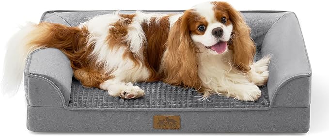 COZY KISS Orthopedic Dog Bed for Medium Small Size Dogs, Bolster Pet Couch with Waterproof Lining, Egg Crate Foam Sofa for Pets Up to 30 lbs, U-Shaped, 30x20x6.5 inch, Grey by COZYKISS