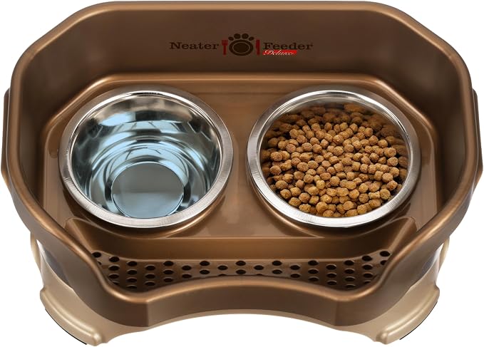 Neater Pet Brands Neater Feeder Deluxe Mess Proof Cat Bowls Elevated, Made in USA, No Spill Raised Bowls for Indoor Cats, Stainless Steel Food and Water Bowl Set, Pet Dish Feeding Station, Bronze - Image 9