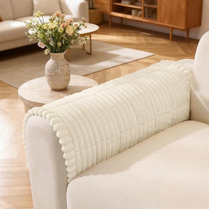 Fuzzy Couch Arm Covers for Dogs Washable, Thick Couch Covers for 3 Cushion Sofa Pet Friendly, Non Slip Plush Dog Couch Cover for for Sectional, Loveseat (Beige, 17.6" x 17.6") by CYCMACOHOME
