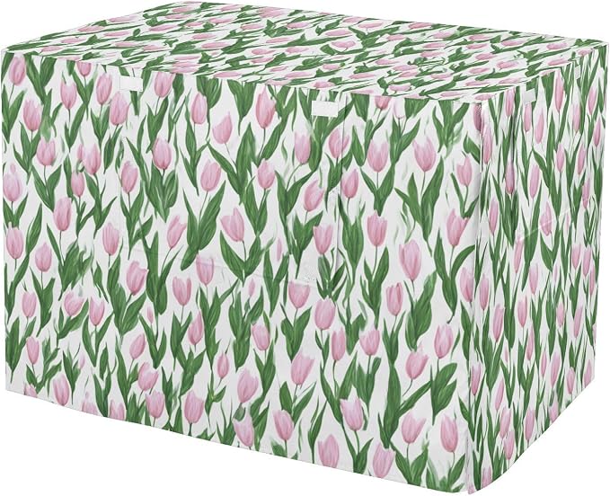 Dog Crate Cover Kennel Cover for Dog Cages Breathable for Wire Cage Indoor Outdoor Small Tulips Pink by QwThum