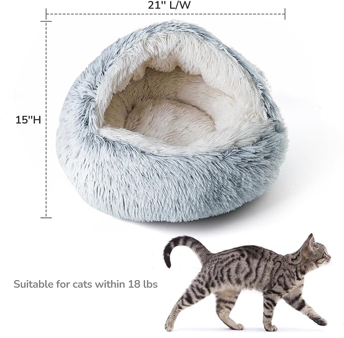 CATISM Cat Bed, Plush Hooded Cat Beds for Indoor Cats | Warm Soft Plush Comfortable Removable Washable Non-Slip Bottom - Image 7