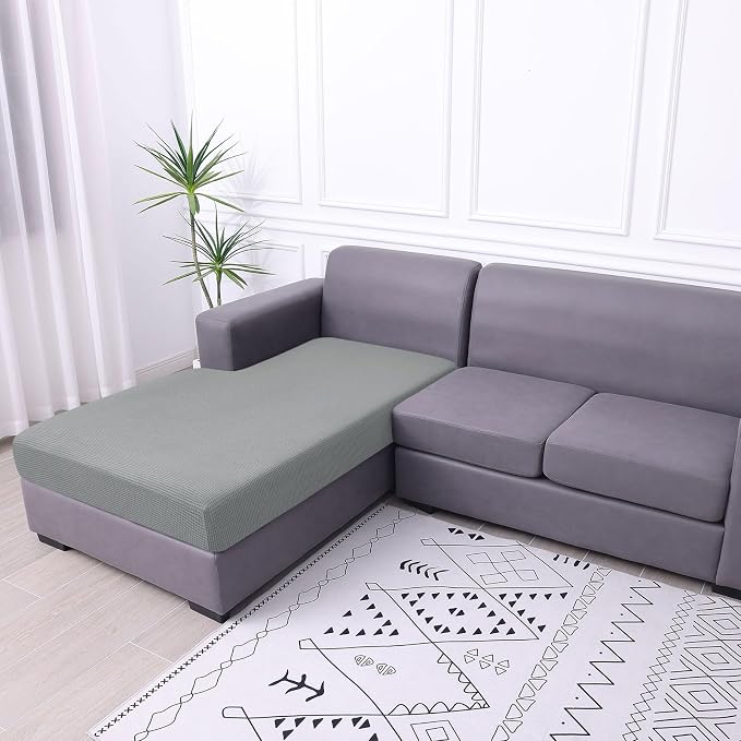 hyha Waterproof Couch Cushion Covers, Sectional Sofa Cushion Slipcovers L Shape, Thick Stretch Jacquard Fabric, Washable Chaise Lounge Cover with Elastic Bottom (1 Piece for Chaise, Light Grey) | L Shape Sectional Fit, Stretch Jacquard Fabric, Elastic ... - Image 7