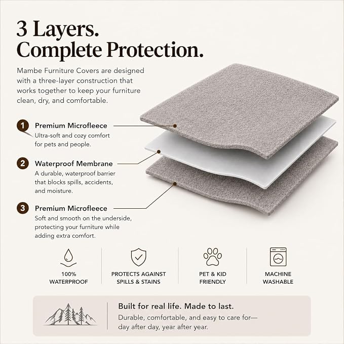 Mambe 100% Waterproof Furniture Cover for Dogs & Cats, Incontinence Protector for Bed Sofa Couch Recliner, Soft Washable Microfleece Blanket, 70x120, Chocolate-Cappuccino - Image 5