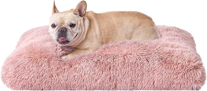 EHEYCIGA Fluffy Dog Crate Bed for Medium Dogs, Plush Crate Pad, Pink | Calming Anti Anxiety Medium Dog Bed, Washable Soft Warm Faux Fur Crate Mat with Non-Slip Bottom by EHEYCIGA
