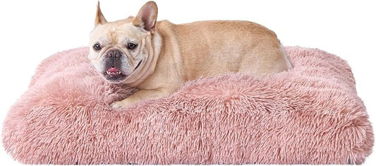 EHEYCIGA Fluffy Dog Crate Bed for Medium Dogs, Plush Crate Pad, Pink | Calming Anti Anxiety Medium Dog Bed, Washable Soft Warm Faux Fur Crate Mat with Non-Slip Bottom by EHEYCIGA