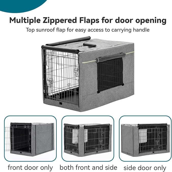 PETSFIT Dog Crate Cover,42 Inch Kennel Cover for Wire Dog Crate, Double Doors, Mesh Window, Flap On The Top and Back is Detachable, Dog Cage Cover Grey - Image 5