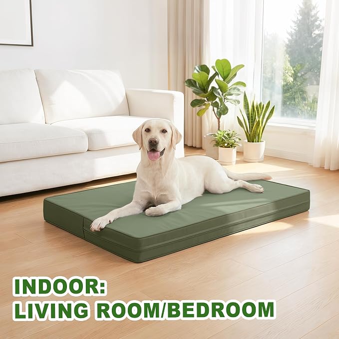 Vonabem Outdoor Dog Bed Waterproof Washable, XXL Crate Pad 48 Inch, Wipeable Leather Pet Beds with Removable Cover Reversible, Durable Anti-Slip Kennel Pads 47"x29" Green - Image 9
