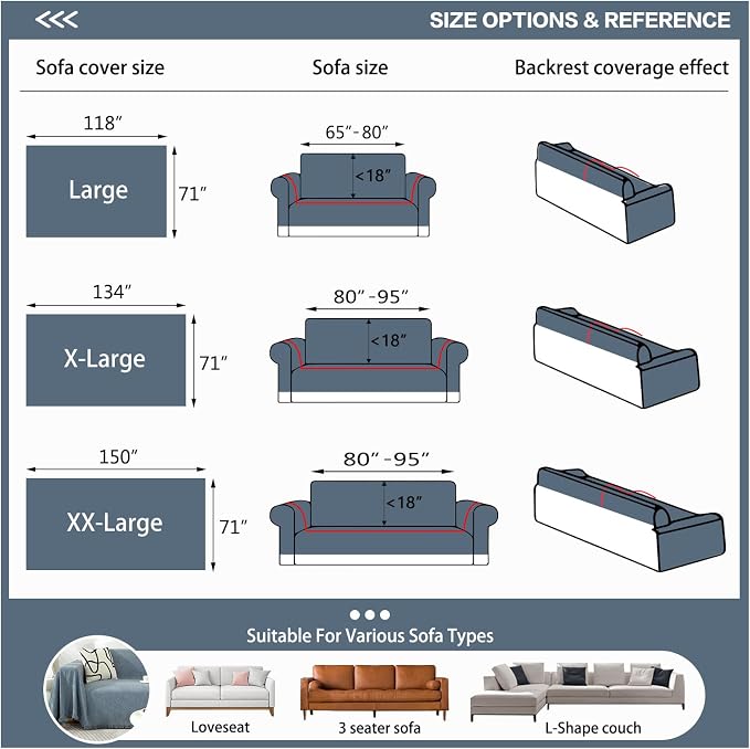 DREAMINGO Modern Minimalism Couch Cover for 3 Cushion Couch Sofa Greyish Blue 3 Seat Sectional Sofa Covers L Shape Couch Cover for Dogs Boho Herringbone Sofa Slipcover, 71"x134" - Image 2