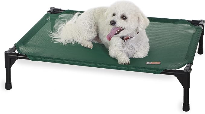 K&H Outdoor Elevated Dog Bed - Cooling Raised Dog Bed for Small & Medium Pets, Breathable Mesh Hammock Design, Indoor/Outdoor Washable Cover, Portable Metal Frame, Green, Medium 32x25in by KHPetProducts