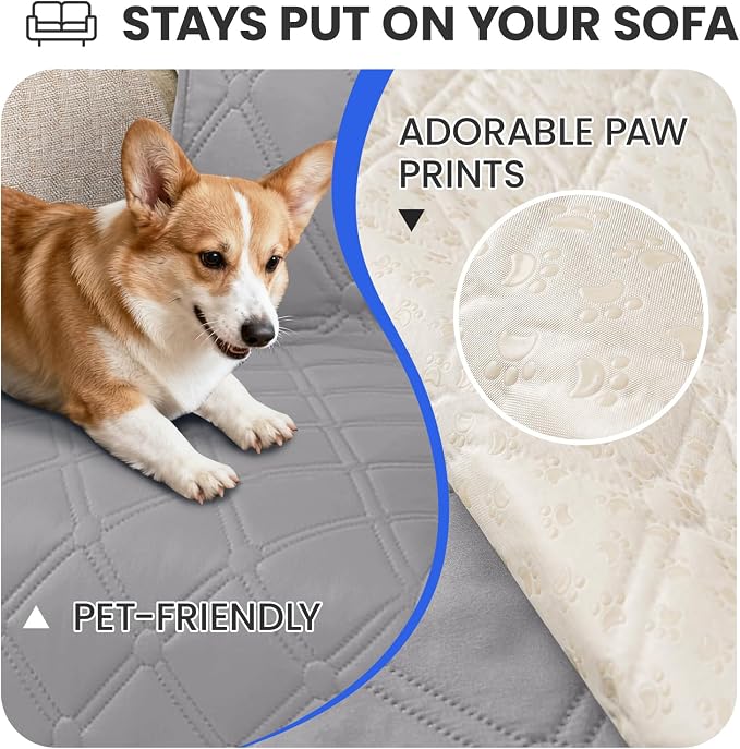 Waterproof Couch Covers for Pets, Waterproof Dog Bed Cover, Anti-Slip Soft Dog Blankets, Couch Cover for Dogs Washable, Pet Blanket for Puppy Large Dogs Cat (82x102 Inch, Light Grey) - Image 3
