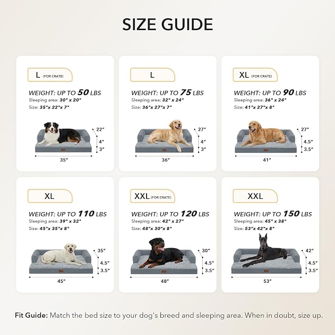 Orthopedic Washable Dog Bed for Extra Large Dogs, 45x35in, Grey | Orthopedic Foam Relieves Joint Pressure, Bolsters Supports Head And Neck, Washable Cover, Non-Slip Bottom - Image 4