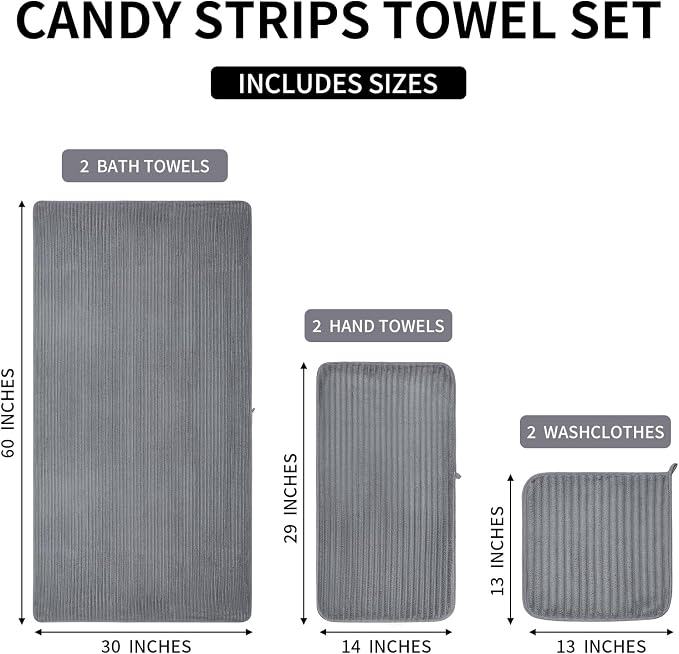 6 Piece Bath Towel Set, 30"x60" Microfiber Towels,Grey | Quick dry, Highly Absorbent,shower towels for bathroom gym,2 large Bath towels,2 hand towels,2 washcloths - Image 8