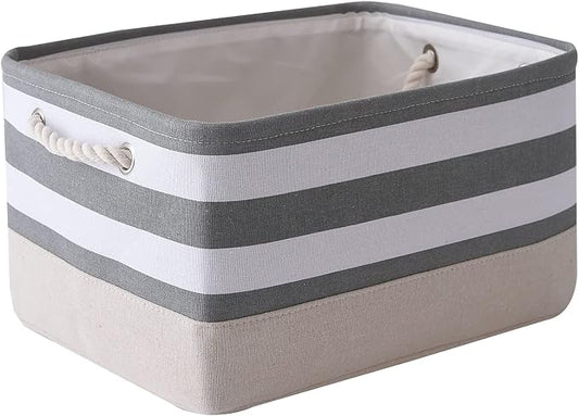 TheWarmHome Storage Basket Fabric Basket with Handles Dog Toy Basket Cloth Storage Bin Shelf Basket Decorative Storage Basket Shoe Basket Gift Basket(Grey&White Stripes-1 Pack,15.7L×11.8W×8.3H) by TheWarmHome
