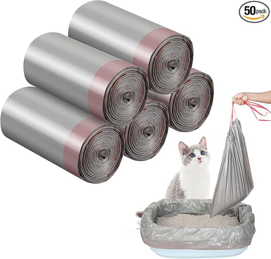 Tinlade 50 Count Jumbo Cat Litter Box Liners Large Drawstring Cat Litter Liners Bags Unscented Tear Resistant for Trash Waste to Keep Your Home Clean(39 x 22 Inch,Gray, Red) by Tinlade