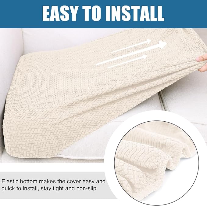 Smiry Waterproof Couch Cushion Covers, Non Slip Seat Cushion Covers | Stretch Jacquard Sectional Sofa Slipcover, Washable Elastic Furniture Protector for Pets, Kid, 3 Pieces, Light Beige - Image 4