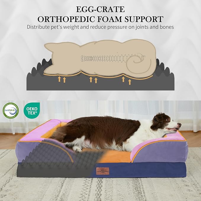 Comfort Expression Orthopedic Dog Bed for Extra Large Dogs with Bolster | Waterproof Dog Couch Bed with Washable Cover & Non-Slip Bottom, Supportive Egg Crate Foam XL Pet Bed, 42x30 Inch - Image 3