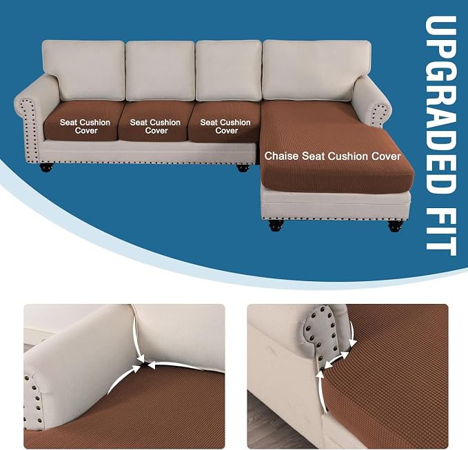 H.VERSAILTEX Sectional Couch Covers 4 Pieces Sofa Seat Cushion Covers L Shape Separate Cushion Couch Chaise Cover for Both Left/Right Sectional Couch (Seat Only: 1 Chaise + 3 Sofa, Caramel) - Image 4