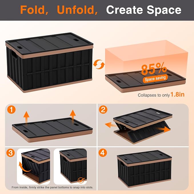 Citylife 64L Collapsible Storage Bins with Lids Plastic Storage Containers for Organizing Stackable Storage BoxLarge Heavy Duty Utility Crates, 4 Packs - Image 4