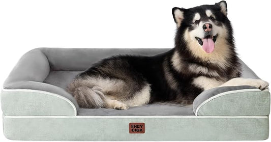 EHEYCIGA Orthopedic XXL Dog Bed, Waterproof Washable XL Big Pet Bed 48" | Non-Slip Bottom and Egg-Crate Memory Foam Extra Large Pet Couch Bed with Washable Removable Cover, Greyish Green by EHEYCIGA