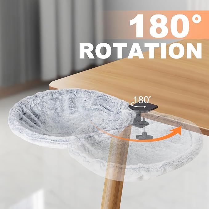 Uross Cat Desk Bed - 180° Rotating Soft & Comfortable Rabbit Fur Bed, Modern Indoor Cat Nest Furniture for Office Desks and Game Tables, Island Table-Supports 50 lbs-(Lightgrey) - Image 5