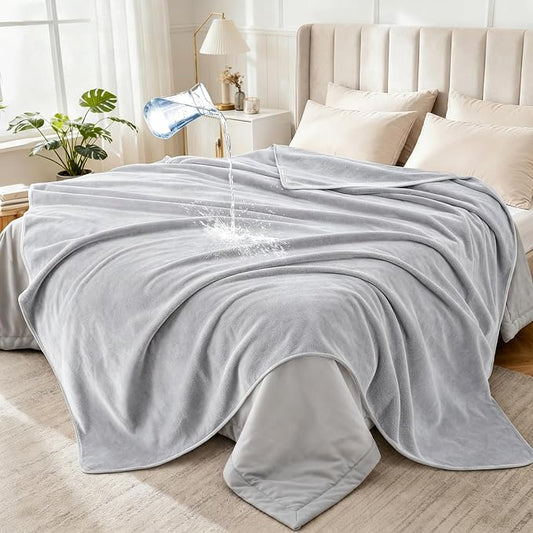 LOOBANI Waterproof Blanket for Twin Size Bed, Reversible Leakproof, 60"x80" | Waterproof Dog Blanket for Pet Accidents, Soft Flannel & Coral Fleece, Stain-Resistant Furniture Protector, Light Grey by LOOBANI