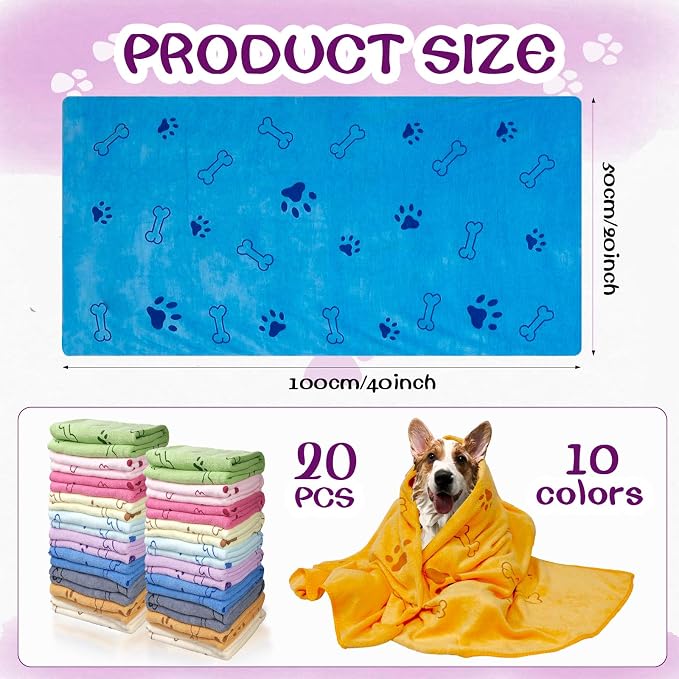 20 Pcs Dog Towels for Drying Dogs Bulk 20 x 40 Inch Quick Drying Pet Bath Towels Colorful Pet Grooming Towel Absorbent Microfiber Towel for Small Medium Large Dog Puppy Cat (Multicolor) - Image 2