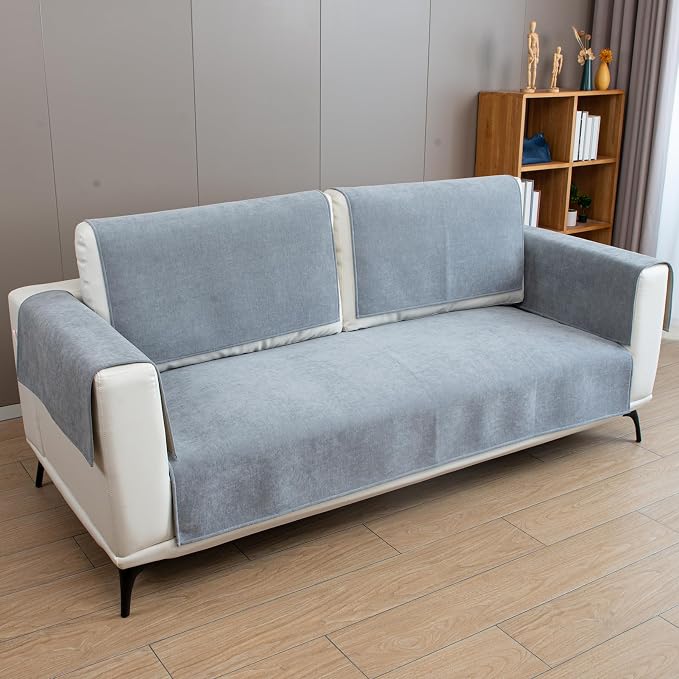 Couch Cover Sectional Couch Covers Non Slip Sofa Covers Washable for 3 Cushion Couch L Shaped Couch Protector Sofa Slipcovers for Kids Dogs Pets,Chenille,Light Gray,36''x63''(Only 1 Piece) - Image 7