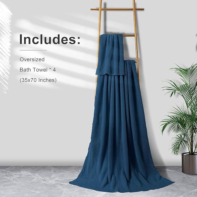 Extra Large Bath Towel Sheet Set 35x70 Inches, Oversized Bath Towels Set,Jumbo Large Microfiber - Quick Dry,Lightweight,Super Soft,Highly Absorbent Towel Set for Bathroom,Hotel,SPA,Pack of 4(Navy) - Image 5