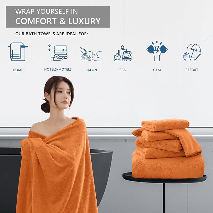 Extra Large Bath Sheet 4 Piece (35"x70")-Ultra Soft Oversized Bath Towel,Bath Sheet Set for Bathroom Hotel,Highly Absorbent Quick Dry Shower Towel Set for Adults,Bathroom Towel-Orange - Image 4