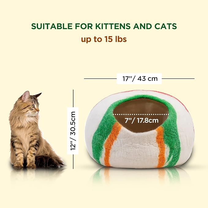 Woolygon Premium Felt Cat Cave Bed – Wool Kitty Beds Handcrafted Kitten Caves Bed for Indoor Cats - Made from Merino Wool, Foldable Cat Hideaway Covered Cat House Pod (Candy Swirl) - Image 2