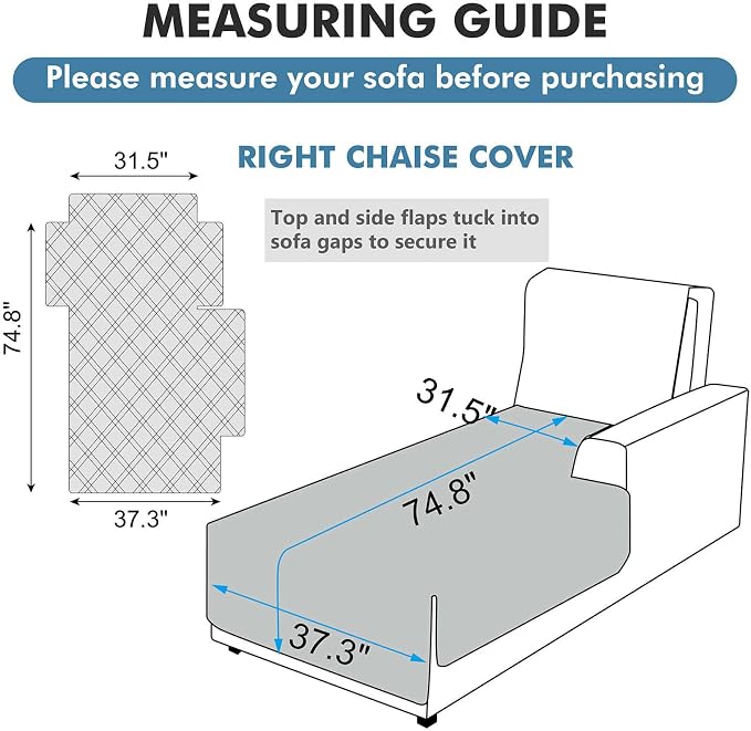 Genina 100% Waterproof Sectional Couch Covers for L Shaped Chaise Lounge Right, Anti-Slip Sectional Cover Furniture Protector Couch Cover for Dogs Pets, 1 Piece (Coffee, Right Chaise Cover) - Image 2