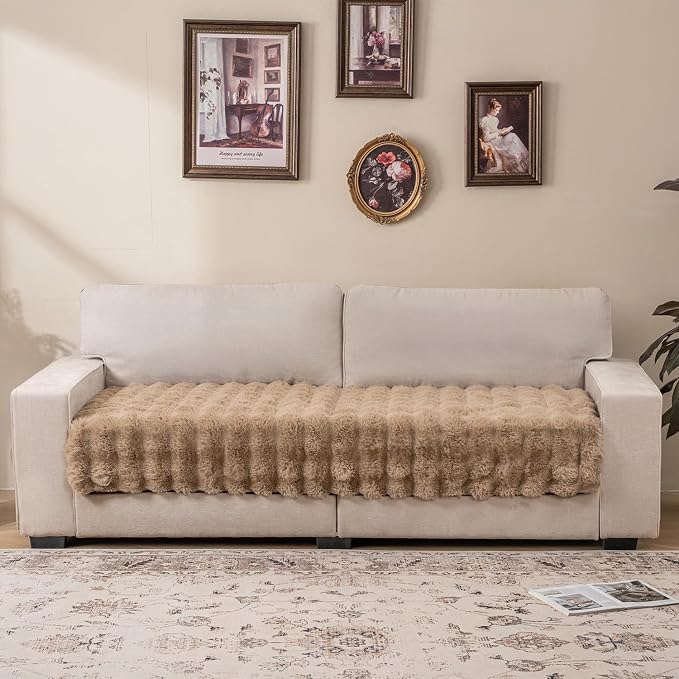 Dogs/Cats Bed Mats, Dog Pad Washable Removable Couch Cover with Anti-Slip Back, Plush Long Fur Mat, Perfect for Small, Medium and Large Dogs.(Light Brown-Bubble, 30"x80") - Image 7