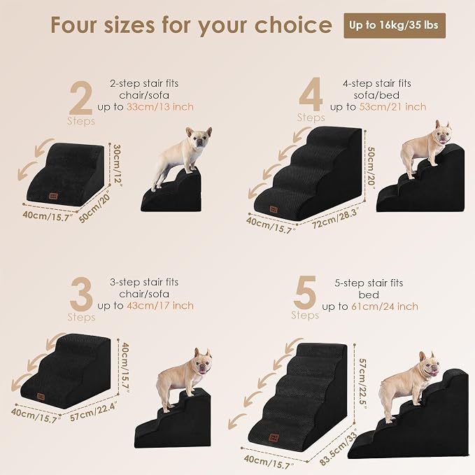 EHEYCIGA Curved Dog Stairs Ramp for High Beds 19.7" H, 4-Step Dog Steps for Small Dogs and Cats, Pet Stairs for High Bed Climbing, Non-Slip Balanced Pet Step Indoor, Black - Image 3
