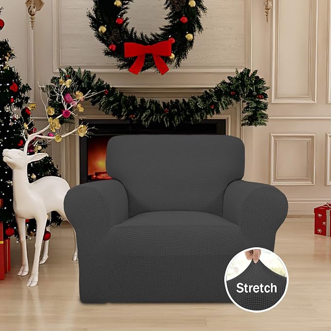 Easy-Going Stretch Chair Sofa Slipcover Washable Dark Gray | 1-Piece Couch Sofa Cover Furniture Protector for Living Room Soft with Elastic Bottom For Kids, Pet. Spandex Jacquard Fabric - Image 2