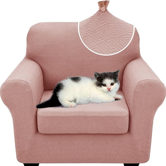 XINEAGE New 2 Pieces Chair Covers with Arms Super Stretch Chair Slipcover for Living Room Pet Dog Universal Slip Cover Anti Slip Armchair Furniture Protector (Dusty Pink), 31"-46"(1 Cushion) by XINEAGE