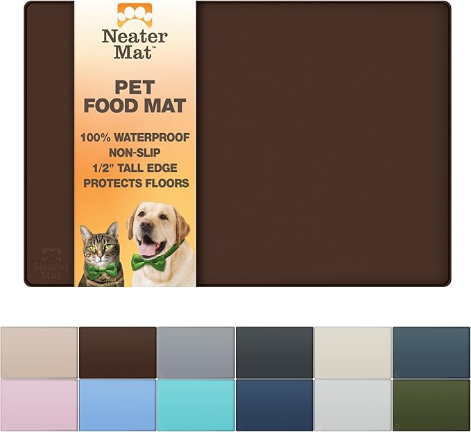Neater Pet Brands Neater Mat Pet Mats for Food and Water, Cat & Dog Bowl Mat Waterproof Silicone, Feeding Tray, Dog Food Mats for Floors, Placemat w/Raised Edge for Under Bowls, 32" x 24", Brown by NeaterPetBrands