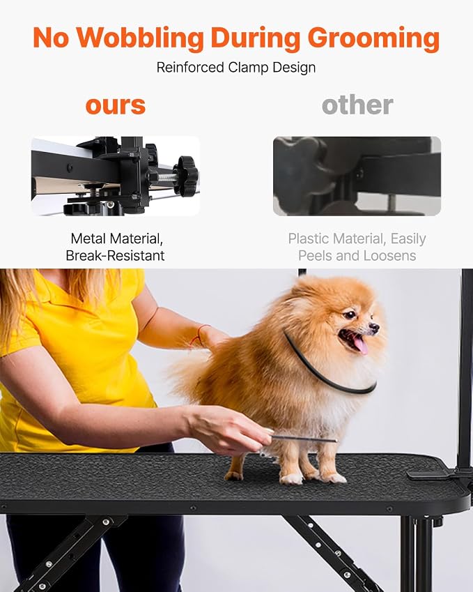 VEVOR Pet Grooming Table, 32 x18 Inch with Height Adjustable Arm, 220LBS Static Weight Capacity, Foldable Dog Groom Station with No-Sit Haunch Holder with Grooming Loop, for Medium and Small Dogs - Image 3