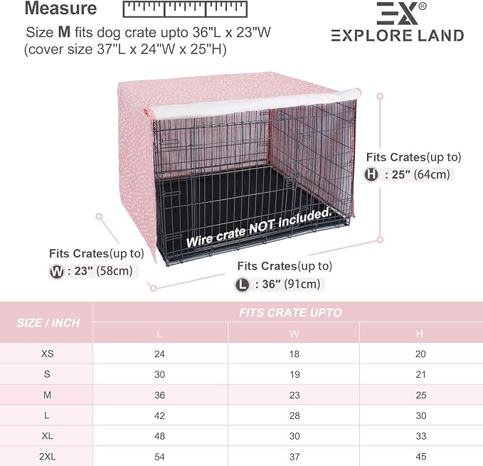 Explore Land Pattern Dog Crate Cover for 36 Inches Wire Cage, Heavy-Duty Polyester 1 2 3 Doors Standard Metal Pet Kennel Enclosure (Princess Pink) - Image 2