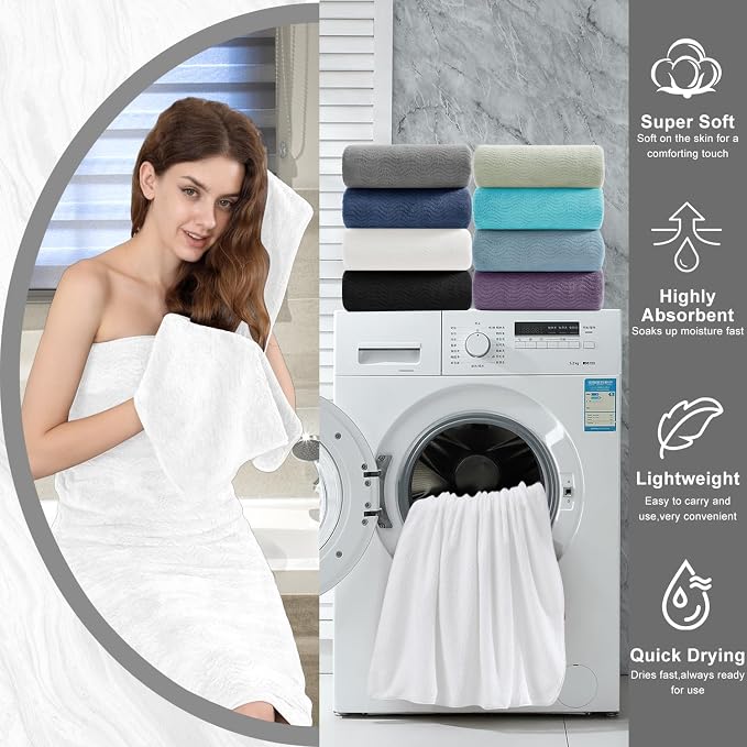 4 Piece Extra Large Bath Towel 35"x70" Oversized Bath Sheet White Bath Towel Set for Bathroom Ultra Soft Cozy Highly Absorbent Quick Dry Bathroom Towel for Spa Gym Hotel,Shower Towel for Daily Use - Image 6