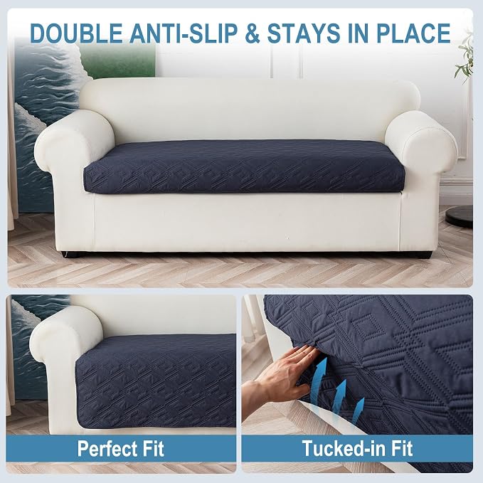 Genina 100% Waterproof Loveseat Couch Cover for 2 Cushion Couch Covers for Dogs, Anti-Slip Sectional Sofa Covers Washable Sofa Covers for Pets, 1 Piece (Navy Blue, Loveseat) - Image 5