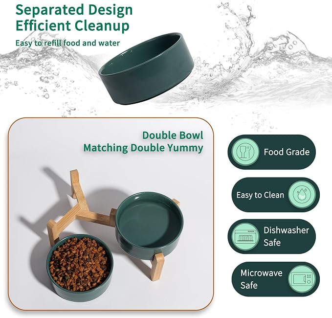 Elevated Ceramic Dog Bowl, 2 Cups Dog Food and Water Bowl Set with Stand | 5.1'' Double Dog Feeding Dishes, Non-Slip Raised Dog Feeder for Cats and Puppies, 16.23 OZ / 480 ML, White - Image 5
