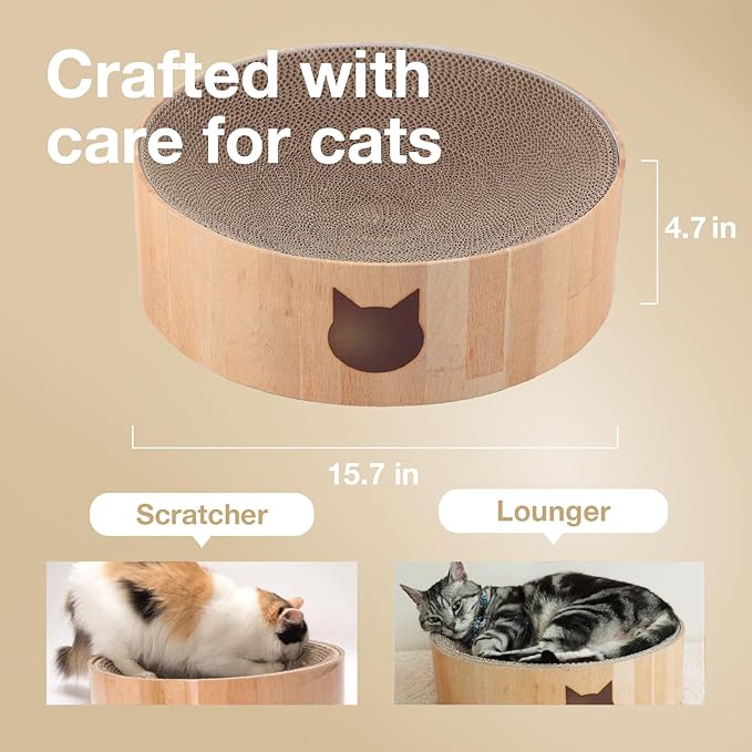 Necoichi Cat Scratcher Bowl for Indoor Cats - Cat Scratching Lounger with Reversible Usability and Extra Comfort for Lounge, Cardboard Bed Couch / (Regular, Oak) - Image 5