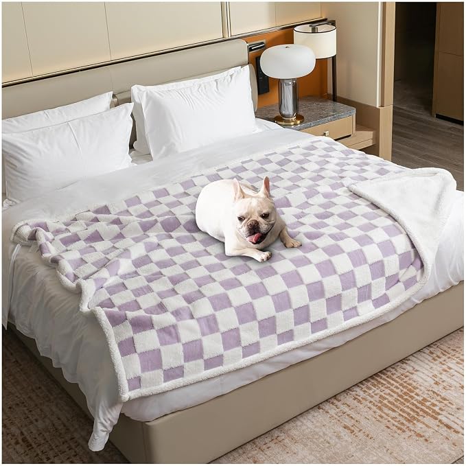 Waterproof Pet Blanket,Dog Bed Covers Couch Sofa Stylish Jacquard Pets Throw Blankets for Puppy Cats Washable Reversible Furniture Protection Covers (Purple Check,XL) by Unknown