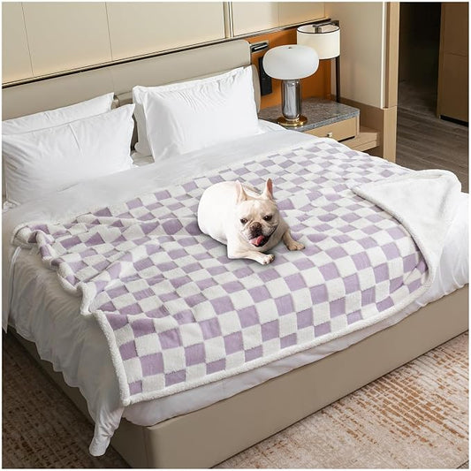 Waterproof Pet Blanket,Dog Bed Covers Couch Sofa Stylish Jacquard Pets Throw Blankets for Puppy Cats Washable Reversible Furniture Protection Covers (Purple Check,XL) by Unknown