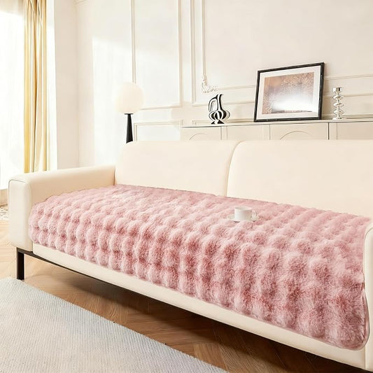 DREAMINGO Faux Fur Couch Seat Cover, Soft Plush Sofa Covers for Pet Washable, Non Slip Furniture Protector for 3 Cushion Couch Sofa Sectional, 35.4x82.7 Inch, Pink by DREAMINGO