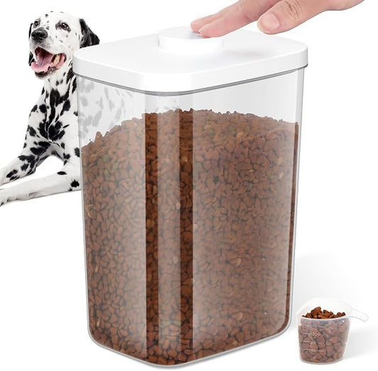 LEAWALK 5-8 Lbs/6Qt Airtight Dog Cat Food Storage Container and Pet Storage Bin BPA-Free, PET Clear Stackable Dog Treat Containers Measuring Scoop Suitable for Dogs Food, Cats Food and Other Dry-1Pack by LEAWALK
