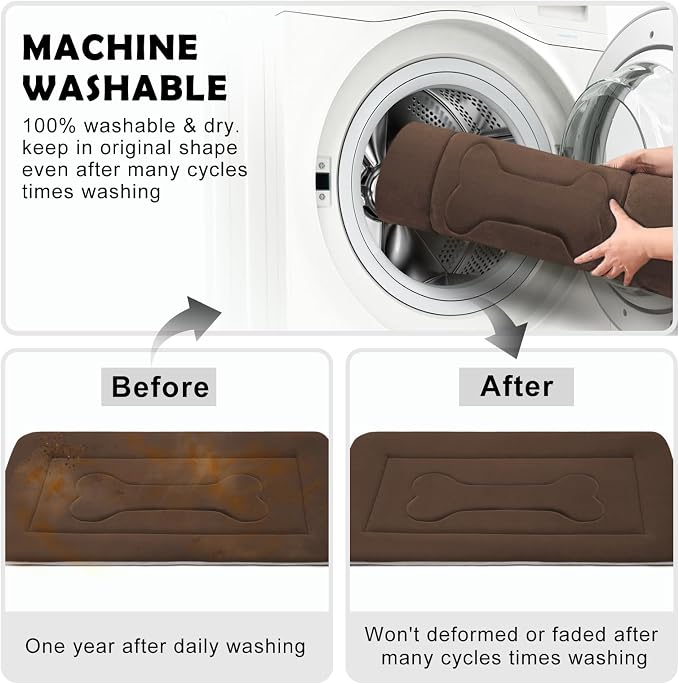 Extra Large Dog Bed Soft Dog Crate Pad Mat, 48 in Non-Slip Bottom Washable Dog Sleeping Mattress Pet Beds Cat Bed Kennel Pad, Dark Brown - Image 5