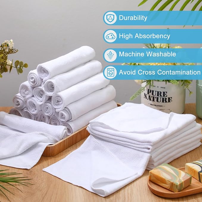 Nuenen Microfiber Cleaning Cloths for Cars 16 x 16 Inch Ultra Absorbent Car Towels Drying Reusable Cleaning Supplies House Kitchen Window Microfiber Towel(White,60 Pcs) - Image 3